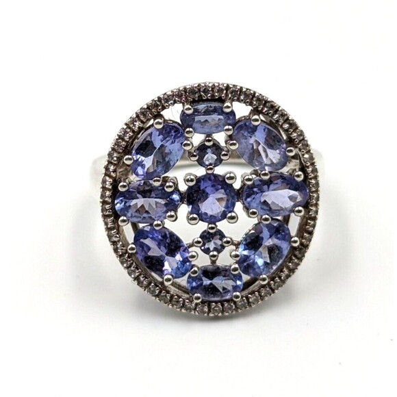 Sterling Silver 925 SNJ Tanzanite White Topaz MCM Style Statement Ring Sz 9 - Picture 10 of 16